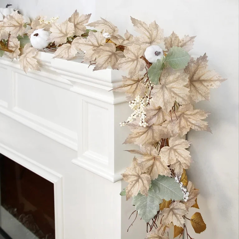 Fall Garland - 6 Ft Autumn Maples Leaf Pumpkin Berry Garland - Mantle Fireplace Thanksgiving Farm... | Walmart (US)