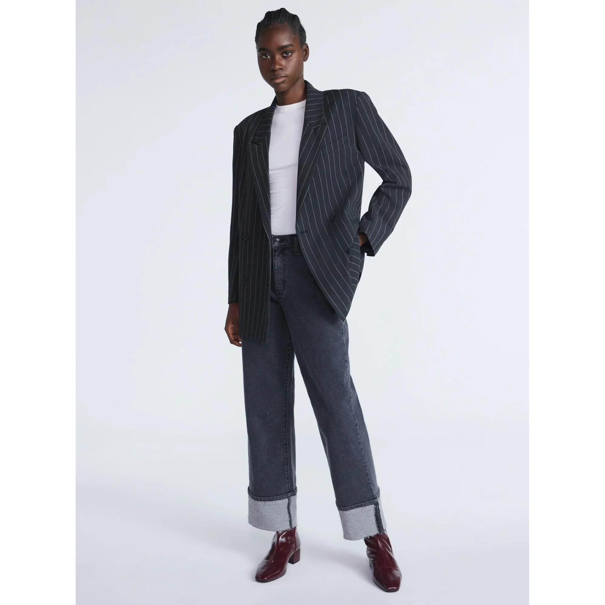 Scoop Women’s and Women’s Plus Pinstripe Oversized Double Breasted Blazer, Sizes XS-4X | Walmart (US)