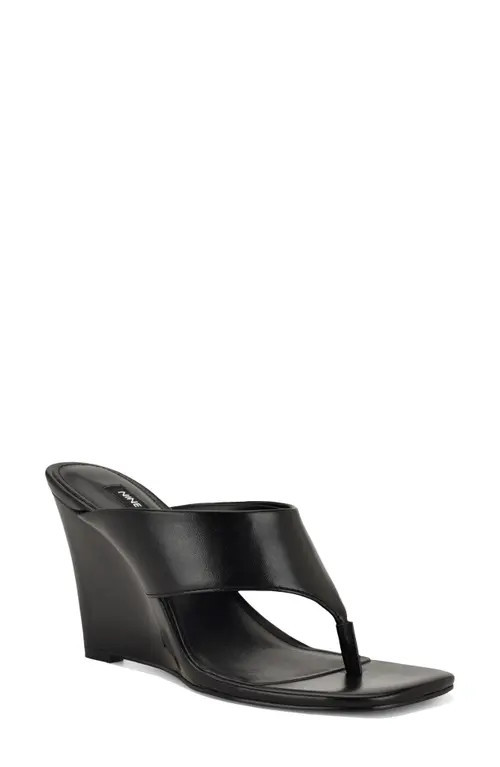 Nine West Presa Wedge Flip Flop in Black/Black at Nordstrom, Size 9.5 | Nordstrom