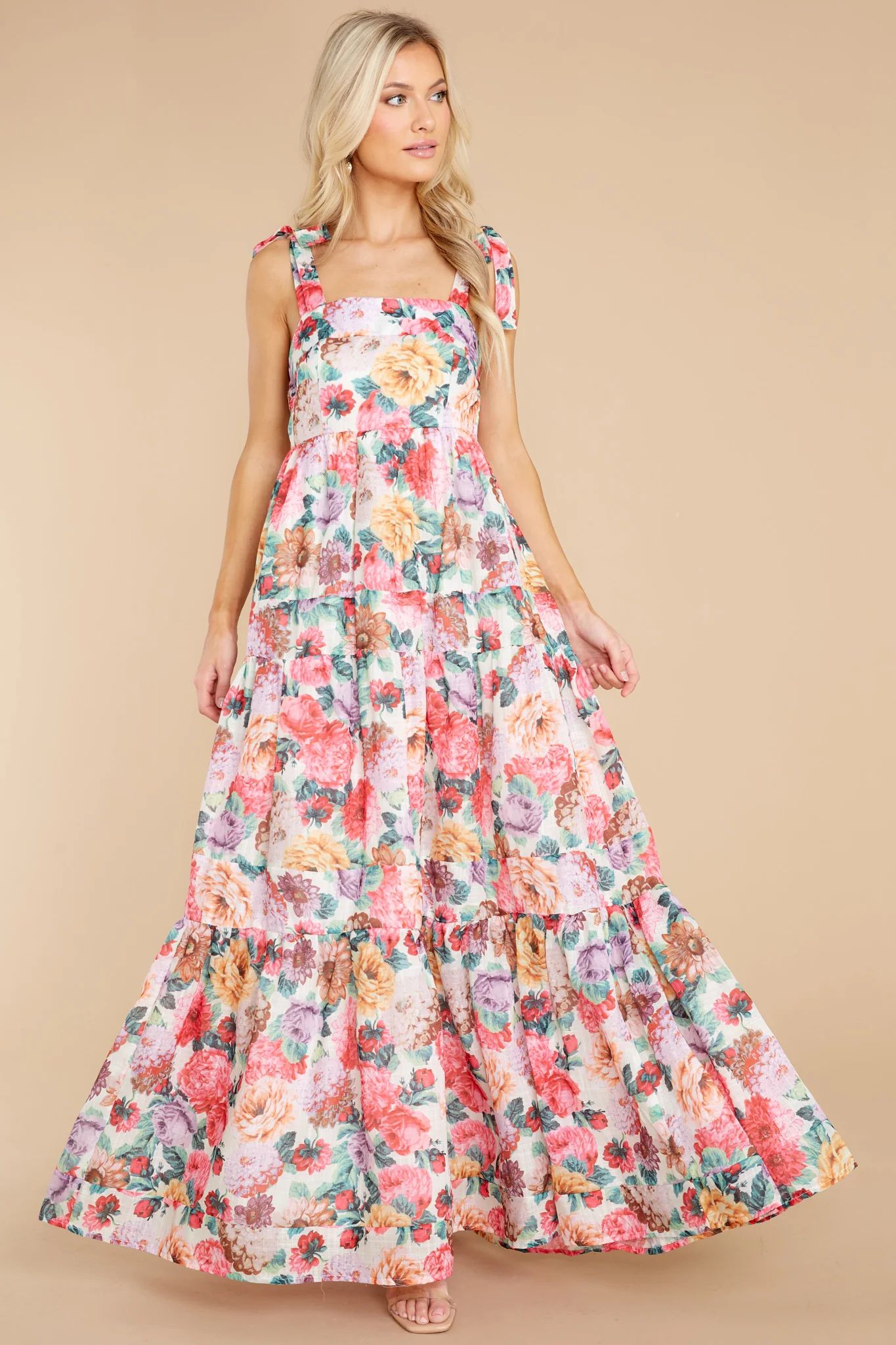 Queen Of Roses Pink Floral Print Maxi Dress | Red Dress 