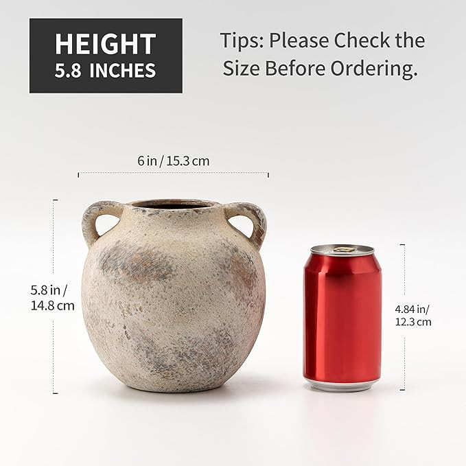 Ceramic Vase, 5.8 Inch Terracotta Vase with Handles, Decorative Vase, Rustic Vase for Home Decor,... | Amazon (US)