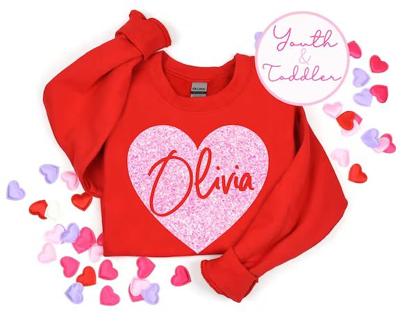 Kid's Valentine Sweatshirt - Personalized Valentine's Sweatshirt With Heart - valentines day shir... | Etsy (US)