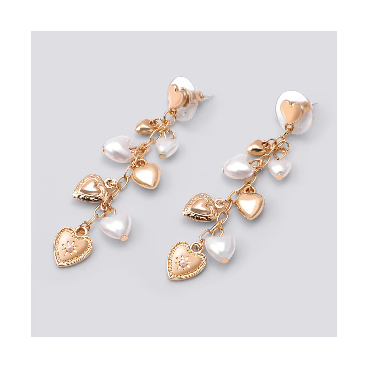 Linear Drop Earring with Heart Charms -Gold | Target