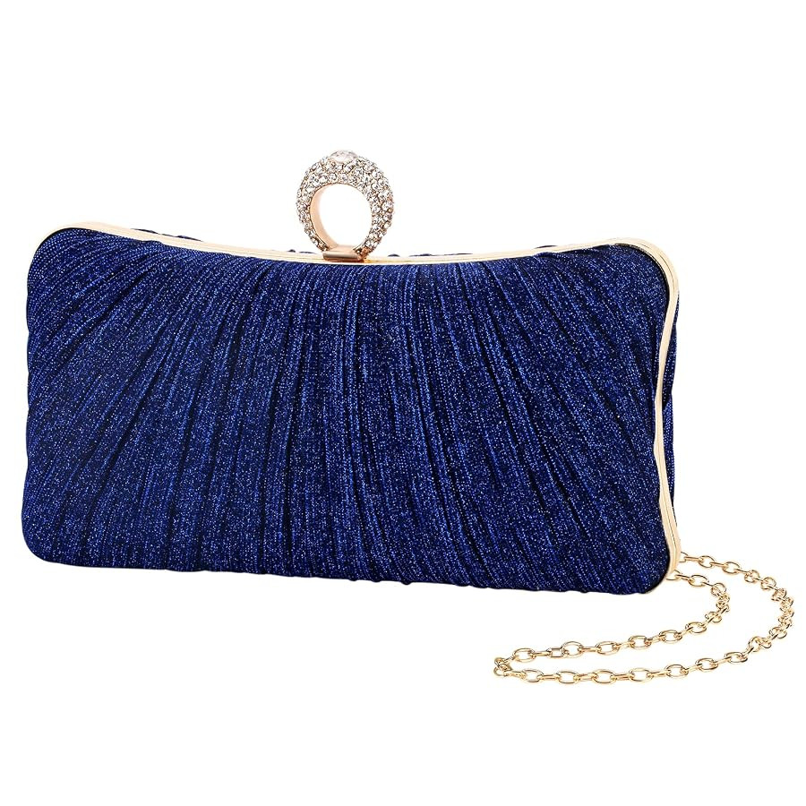 iWISH Womens Golden Glitter Clutch Purse Pleated Evening Bag for Bridal Wedding Party with Rhines... | Amazon (US)