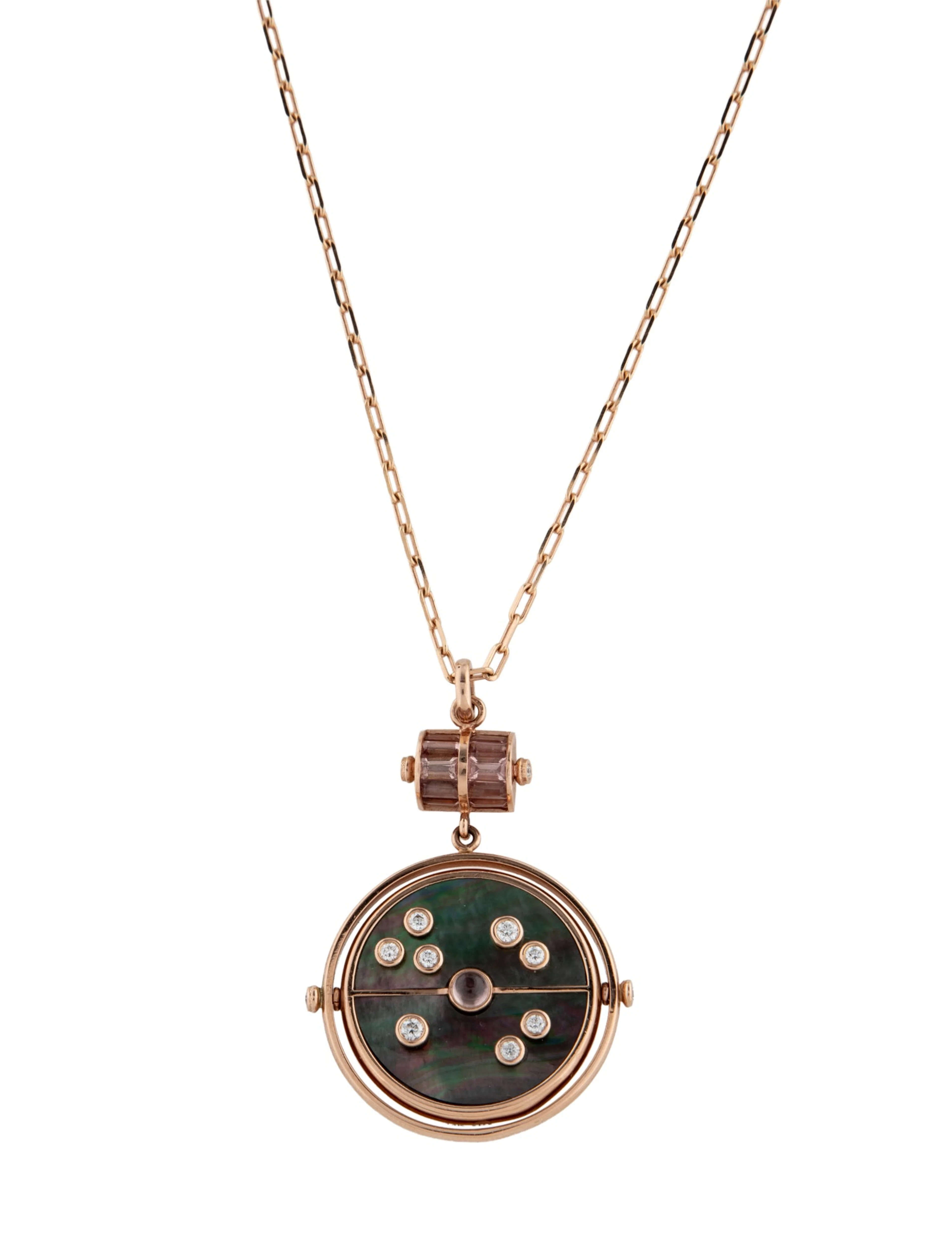 14K Mother of Pearl, Garnet & Diamond Grandfather Compass Pendant Necklace | The RealReal