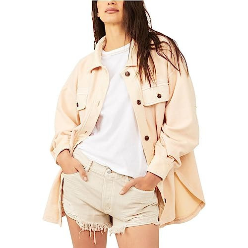 Free People Womens Ruby Warm Cold Weather Fleece Jacket Beige L | Amazon (US)