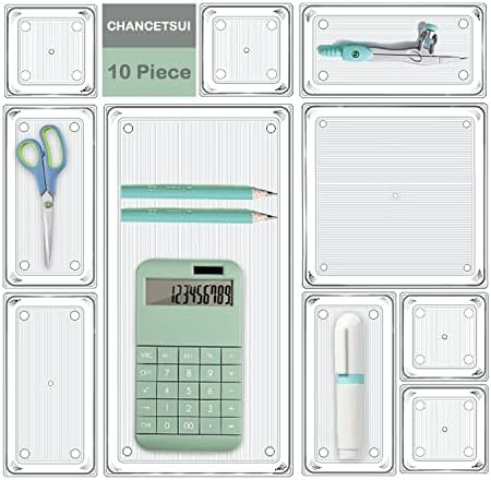 CHANCETSUI 10 pcs Desk Drawer Organizer Non-Slip Organiser Trays, 4-Size Clear Plastic Drawer Sto... | Amazon (US)