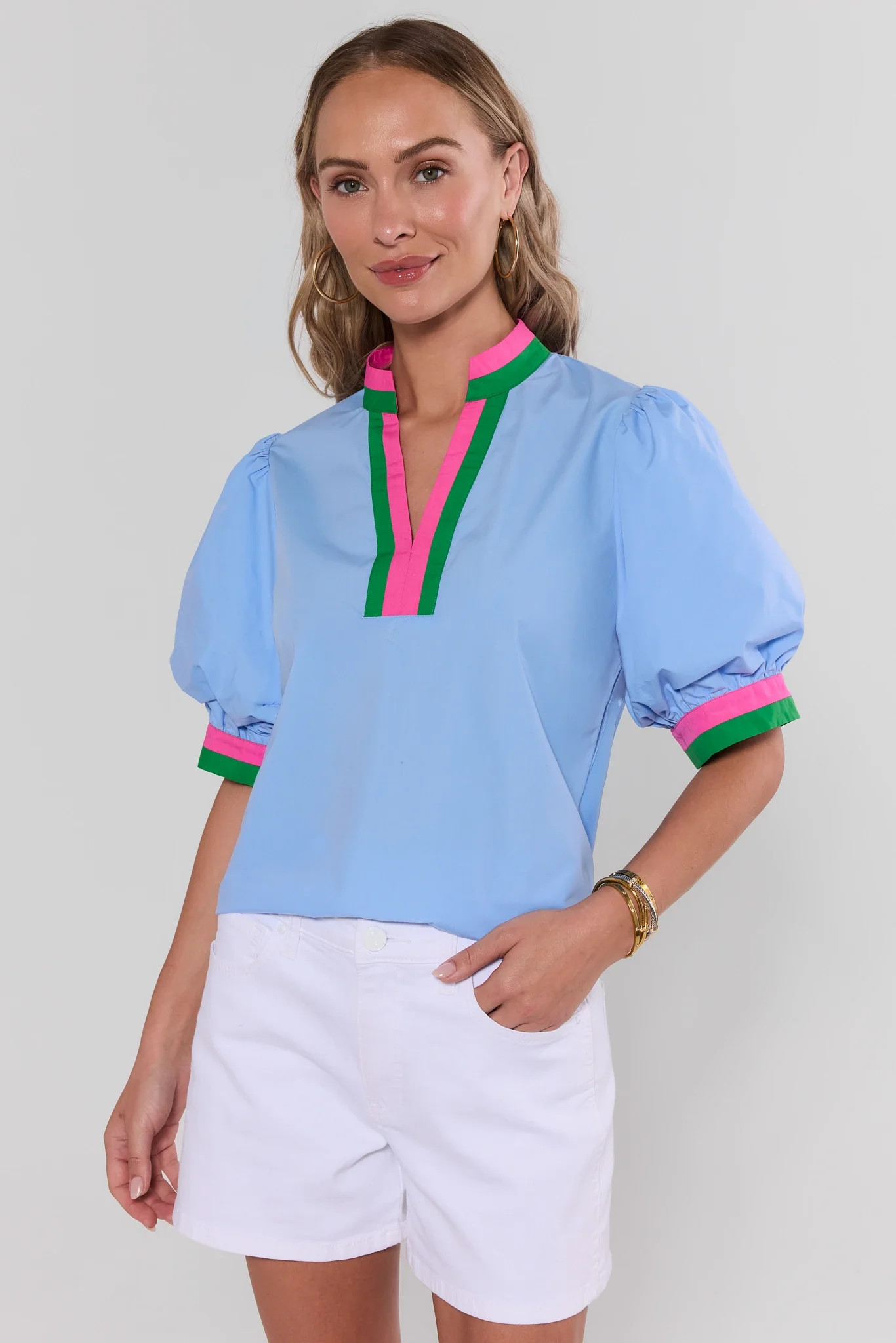 Adelaide Blue Puff Sleeve Top | Avara