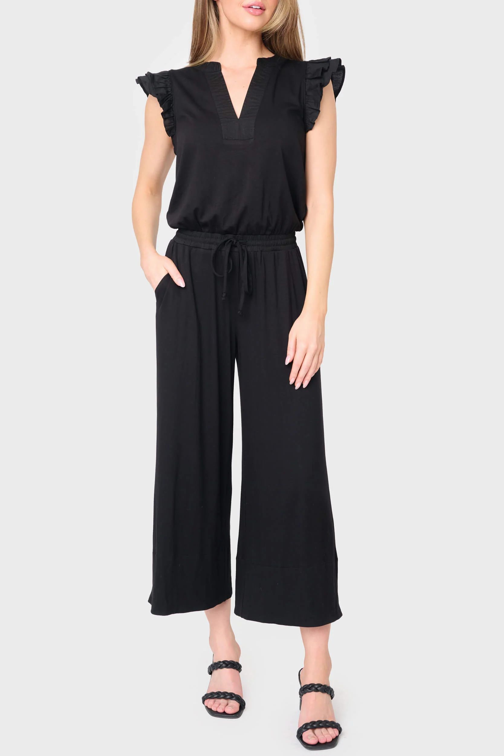 Essential Luxe Ponte Cropped Mixed Media Jumpsuit | Gibson