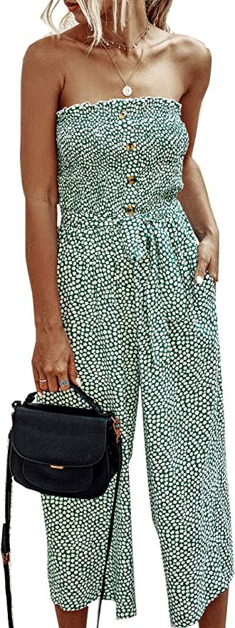 Angashion Women’s Jumpsuit-Casual Off Shoulder Sleeveless Ruffle Button Belt Wide Leg Jumpsuits... | Amazon (US)