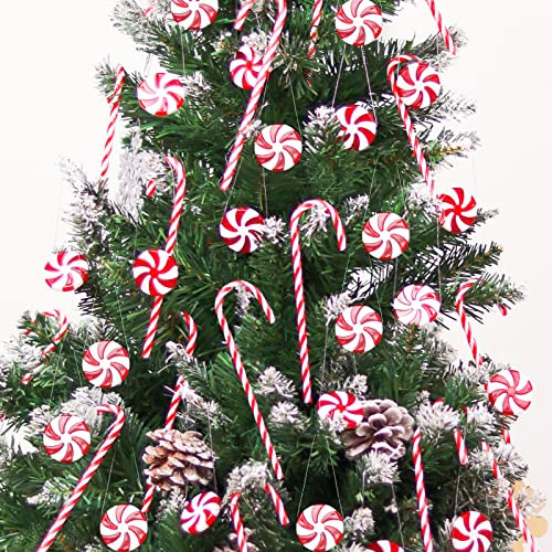 60Pcs Candy Canes Christmas Tree Decorations-Plastic Peppermint Candy Cane Ornaments for Christmas Tree Decor Candy Lollipop Craft Christmas Party Supplies | Amazon (US)