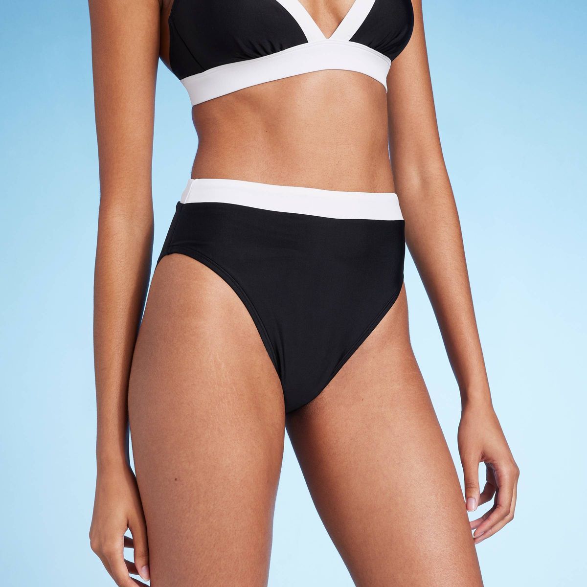 Women's High Waist Cheeky Wide Band Bikini Bottom - Shade & Shore™ Black/White M | Target
