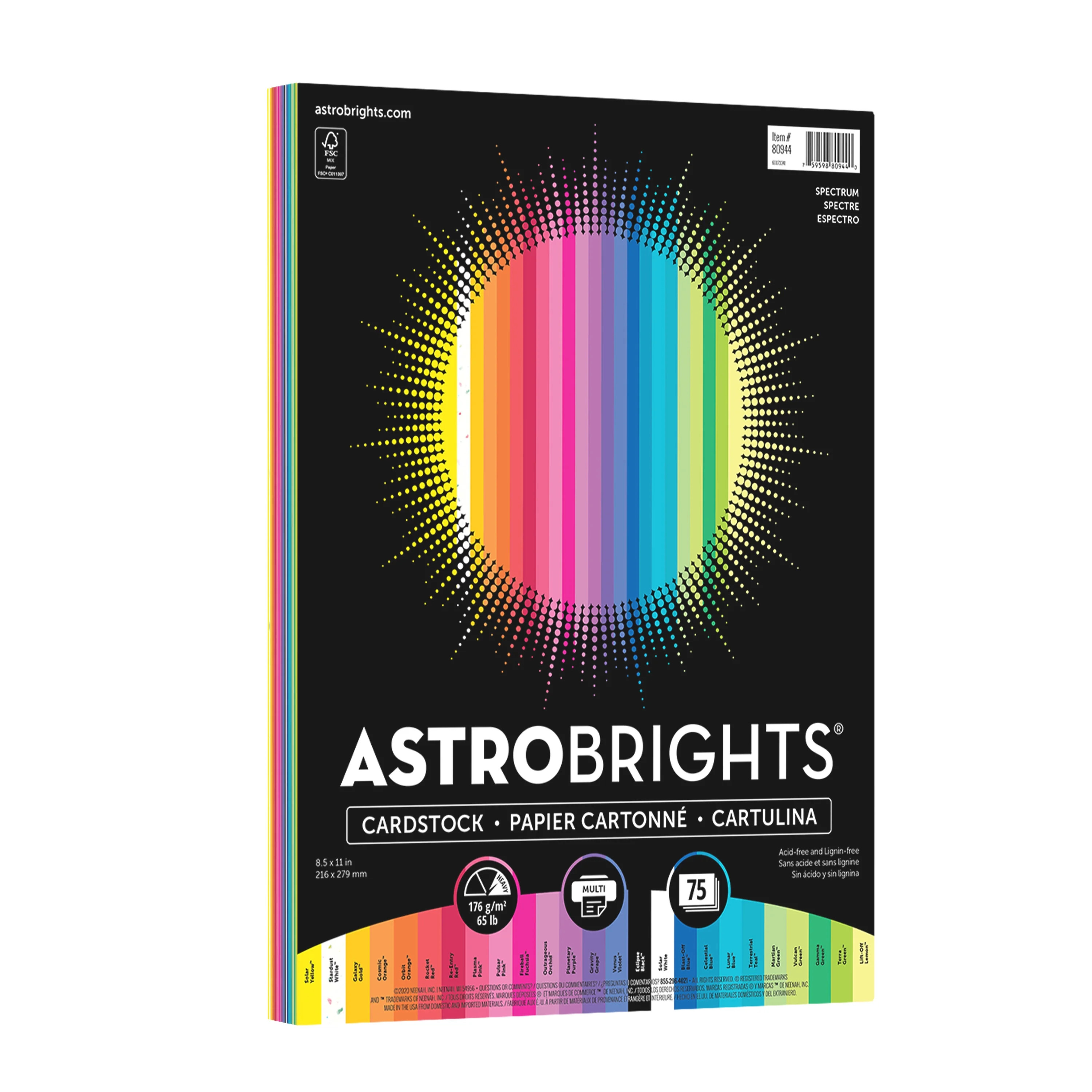 Astrobrights Color Cardstock, 8.5" x 11", 65 lb./176 Gsm, Spectrum Assortment, 75 Sheets | Walmart (US)