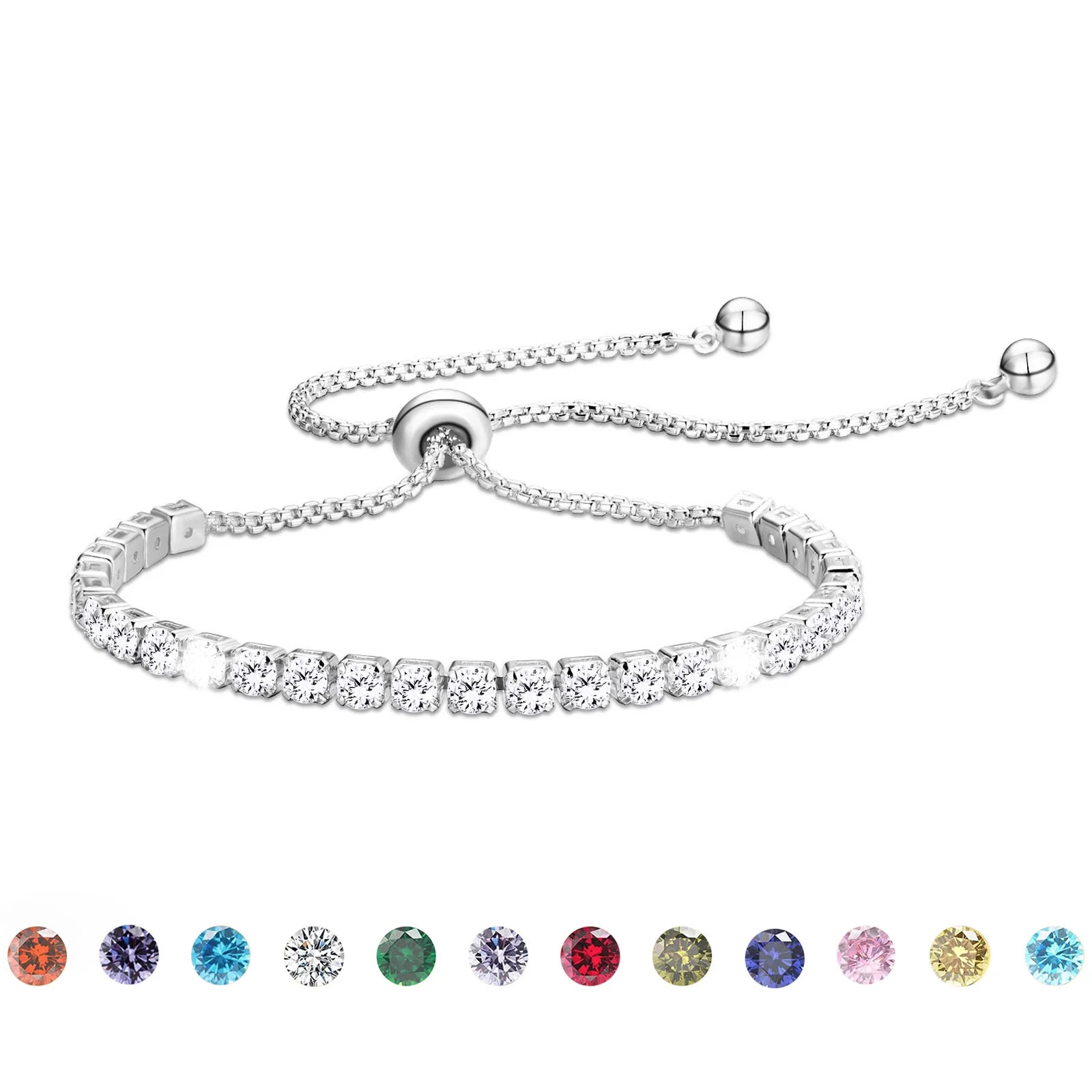 APSVO 18K White Gold Plated Tennis Bracelets for Women Girls CZ S925 Sterling Silver April Births... | Walmart (US)