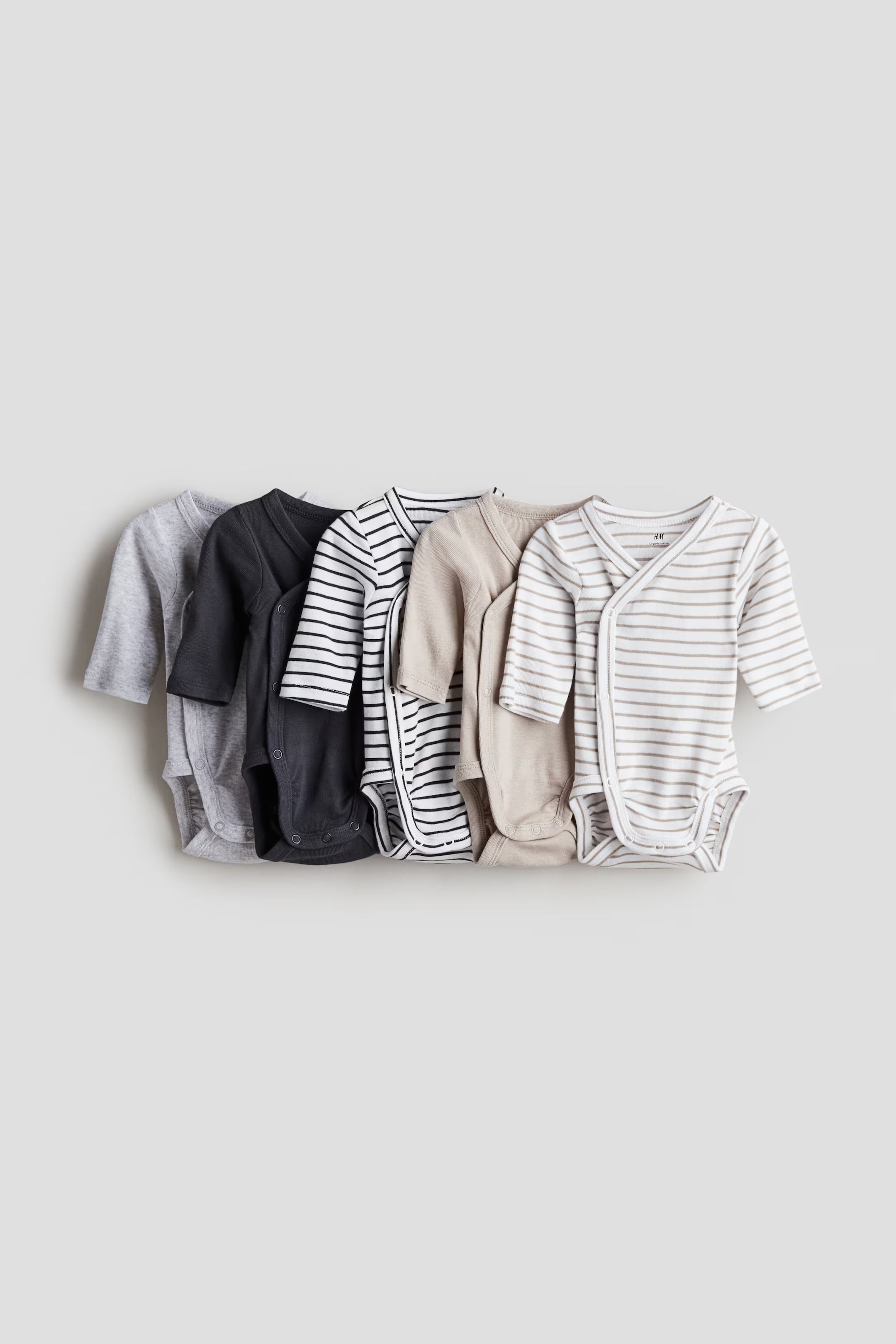 5er-Pack Wickelbodys - V-Ausschnitt - Langarm - Grau/Gestreift - Kids | H&M AT | H&M (DE, AT, CH, NL, FI)