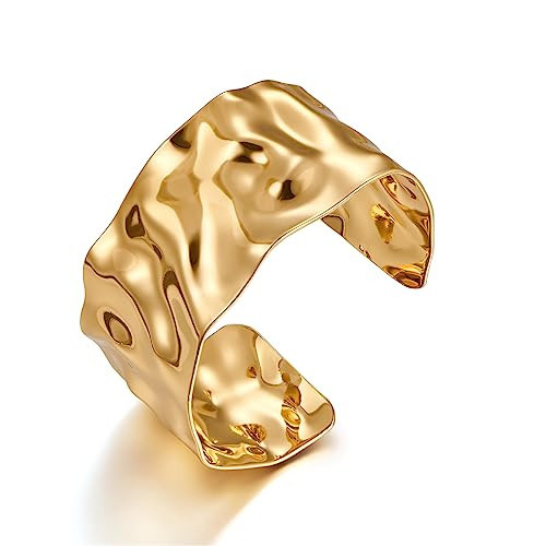 WOWORAMA Hammered Gold Cuff Bracelet for Women Wide Chunky Open Cuff Bangles Vintage Statement Gold Bracelet Adjustable Thick Wrist Cuff Bracelets | Amazon (US)