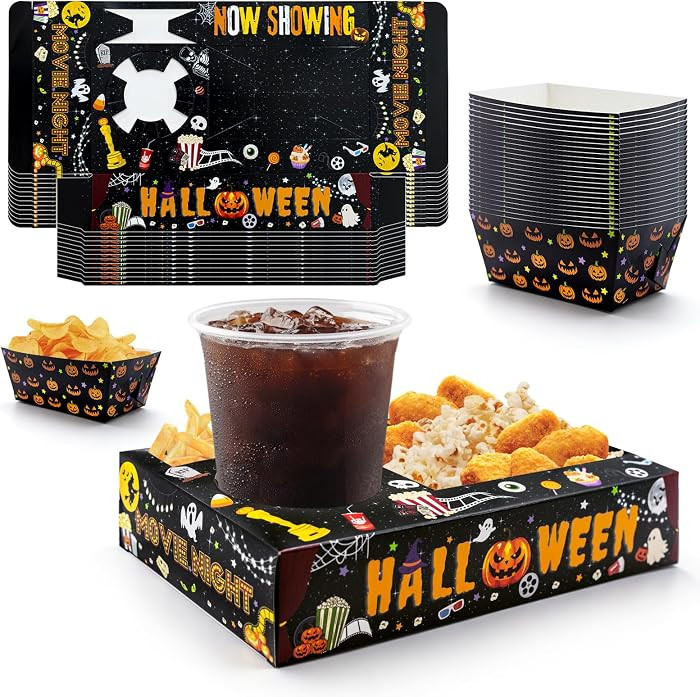 48 Pcs Halloween Party Supplies - Movie Night Paper Snack Trays, Decorations, Trick or Treat & Bi... | Amazon (US)