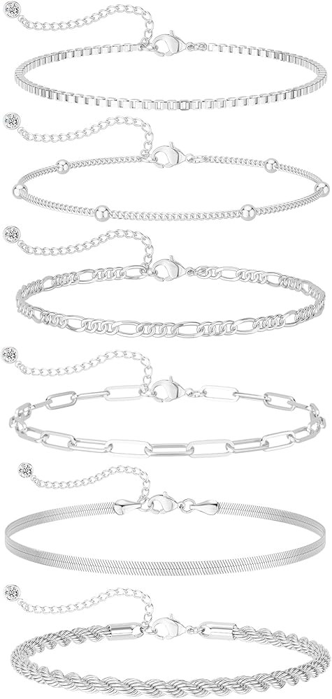 DEARMAY Dainty Silver Plated Bracelets for Women Trendy, Silver Jewelry Set for Women Bracelets f... | Amazon (US)