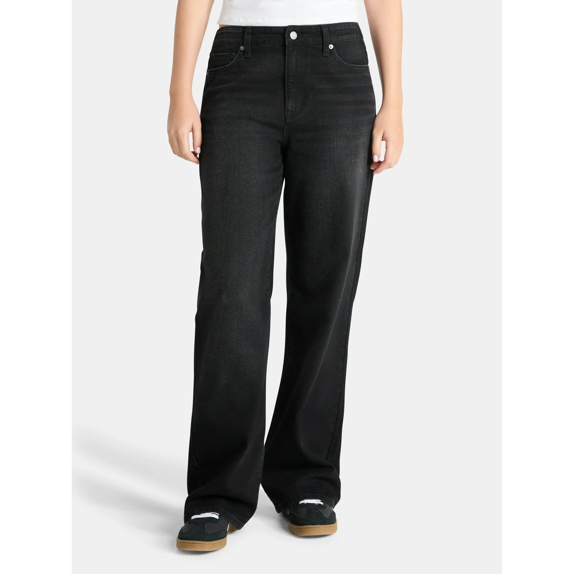 No Boundaries High Rise Baggy Wide Leg Jeans, 32'' Inseam, Women’s and Women's Plus | Walmart (US)