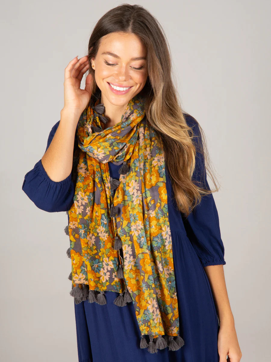 Sayulita Scarf - Charcoal Rust Floral | Natural Life