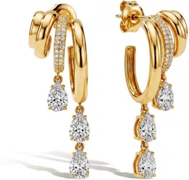Triple Huggie Stacked Earrings for Women Gold Chain Drop Dangle Earrings Cute Statement CZ Earrin... | Amazon (US)