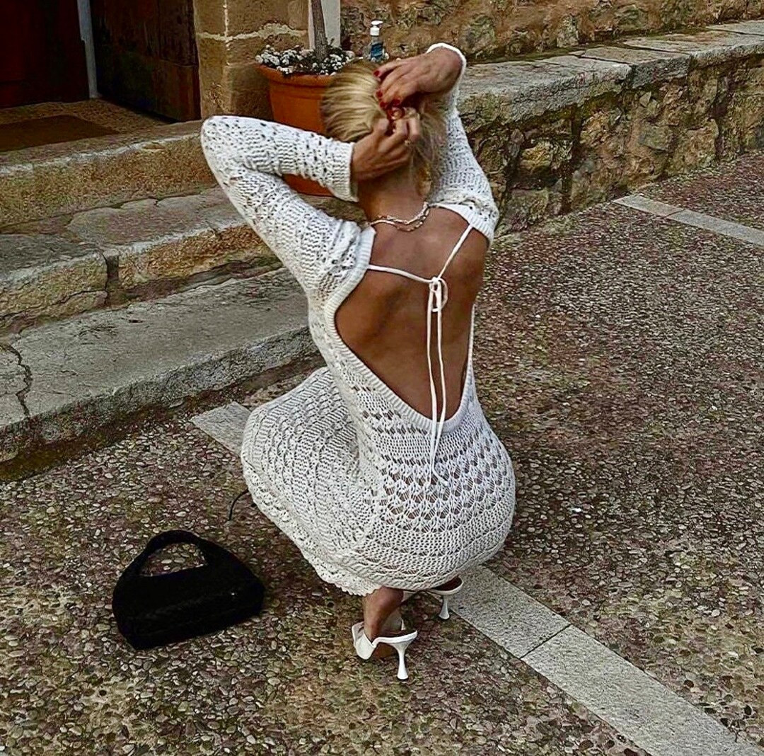 Stunning Open-back White Knit Dress *** FREE SHIPPING *** | Etsy (UK)