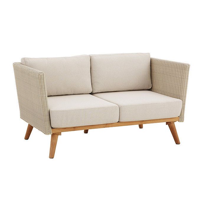 Kai Teak & Wicker Outdoor Furniture Collection Love Seat in Dove Gray with Cushions Set | Ballard Designs, Inc.