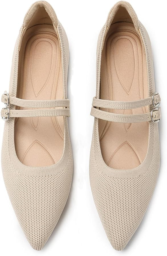 Flats for Womens Pointed Toe Ballet Flat Knit Mary Jane Shoes | Amazon (US)