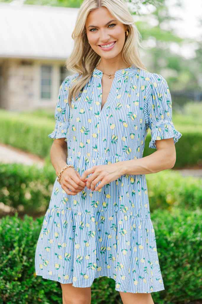 At This Time Navy Lemon Striped Dress | The Mint Julep Boutique