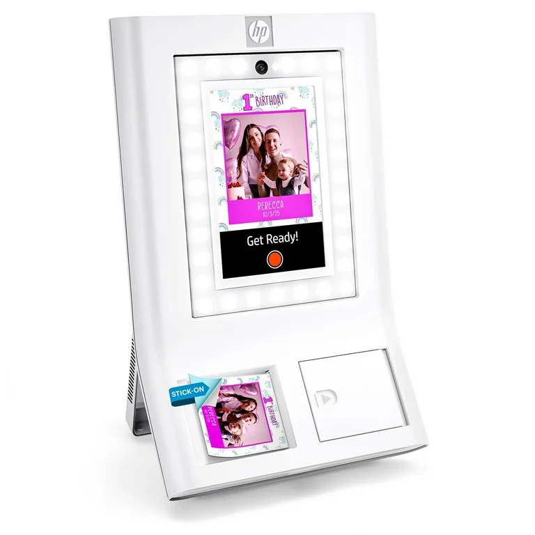 HP Sprocket Photobooth 3" x 4" Color Photo Printer (White) with Touch Screen, LED Ring Light & Wi... | Walmart (US)