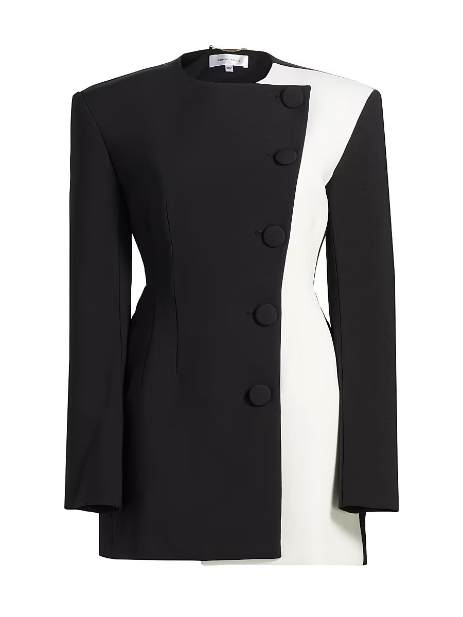 Women's Jae Colorblocked Asymmetric Button-Up Minidress - Black Ivory - Size Large | Saks Fifth Avenue