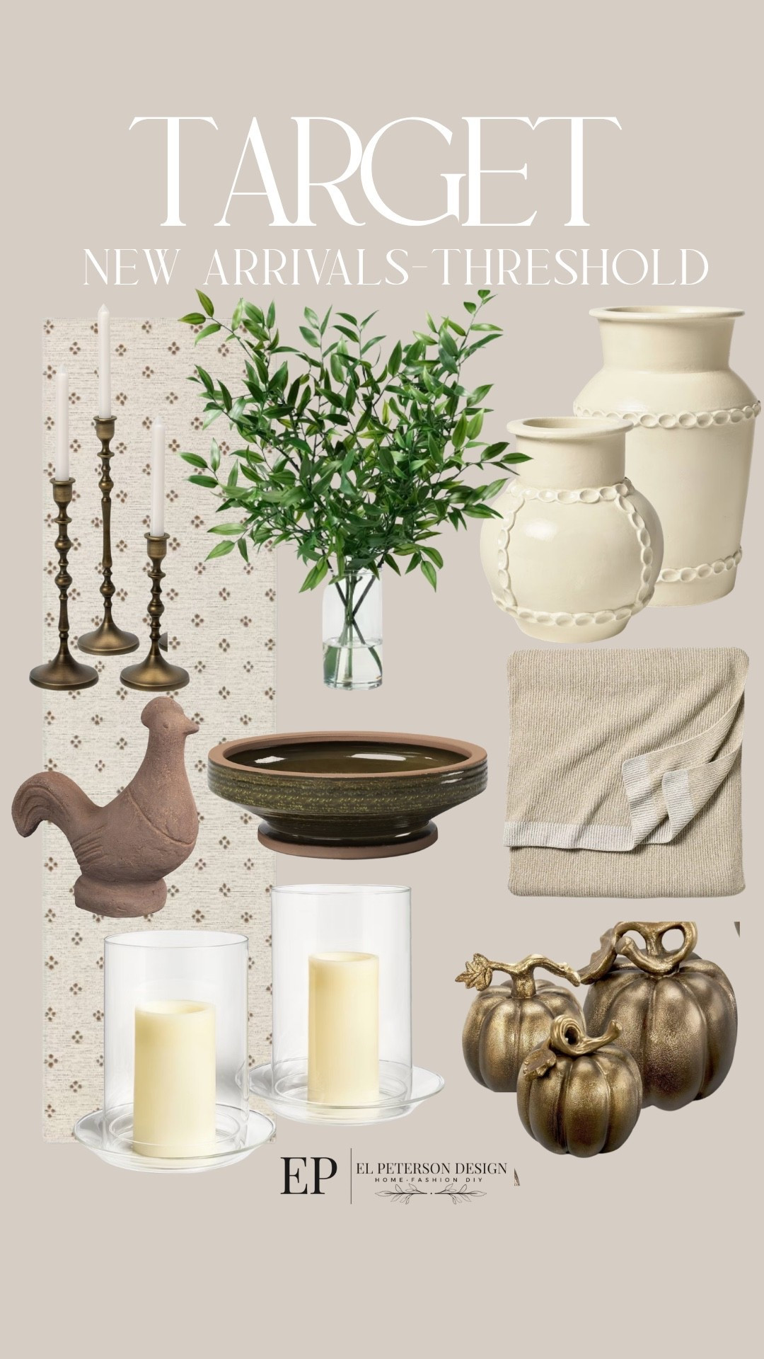 Target
Threshold New Arrivals
Potted plants
Candle holder 
Blanket
Hurricane candle holder
Bowl 
Runner

#LTKHome