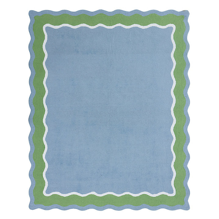 Kelly Performance Rug with Wavy Scallops in Blue, Green & Ivory | Ballard Designs, Inc.