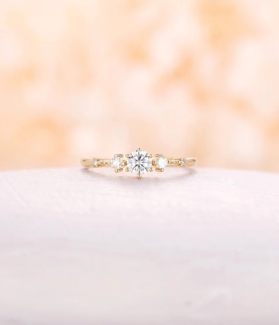 moissanite engagement ring 14k yellow gold Vintage engagement ring wedding unique ring  Promise A... | Etsy (US)