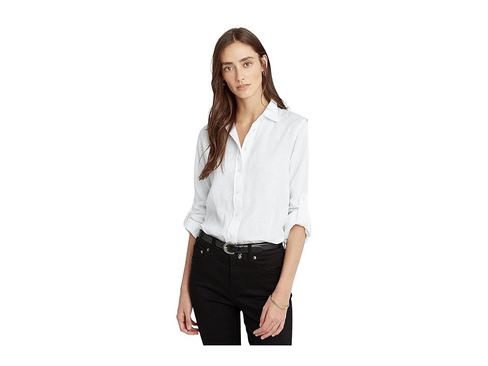 Lauren Ralph Lauren Linen Shirt Women's Clothing White : SM | Zappos