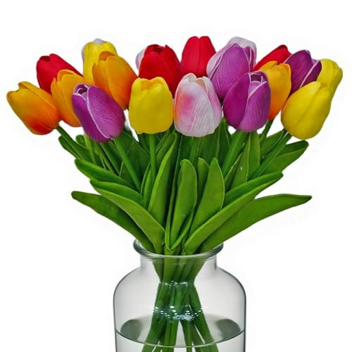 20pcs Faux Tulips Artificial Flowers Faux Flowers PU Fake Tulips 13.5 Inch Mother's Day Easter Valentine’S Day Gifts in Home Kitchen Spring Decorations For Home (Multicolor-3) | Amazon (US)