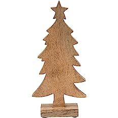 Creative Co-Op 5-1/2"L x 2-3/4"W x 12-1/4"H Hand-Carved Mango Wood Christmas Tree on Stand Figure... | Amazon (US)