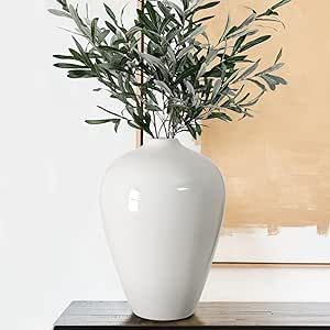 White Ceramic Vase, Flower Vase for Home Decor, Decorative Vase, 10 Inch Porcelain Vase for Fresh... | Amazon (US)