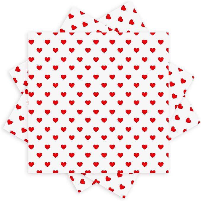 Quera 60 Pack Valentine's Day Paper Napkins Red Heart 6.5 X 6.5 "Disposable Beverage Napkins Cock... | Amazon (US)