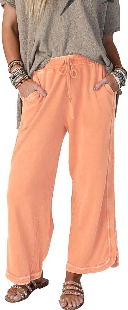 Womens Wide Leg Pants Casual High Waisted Palazzo Pants Lightweight Summer Flowy Beach Pants with... | Amazon (US)