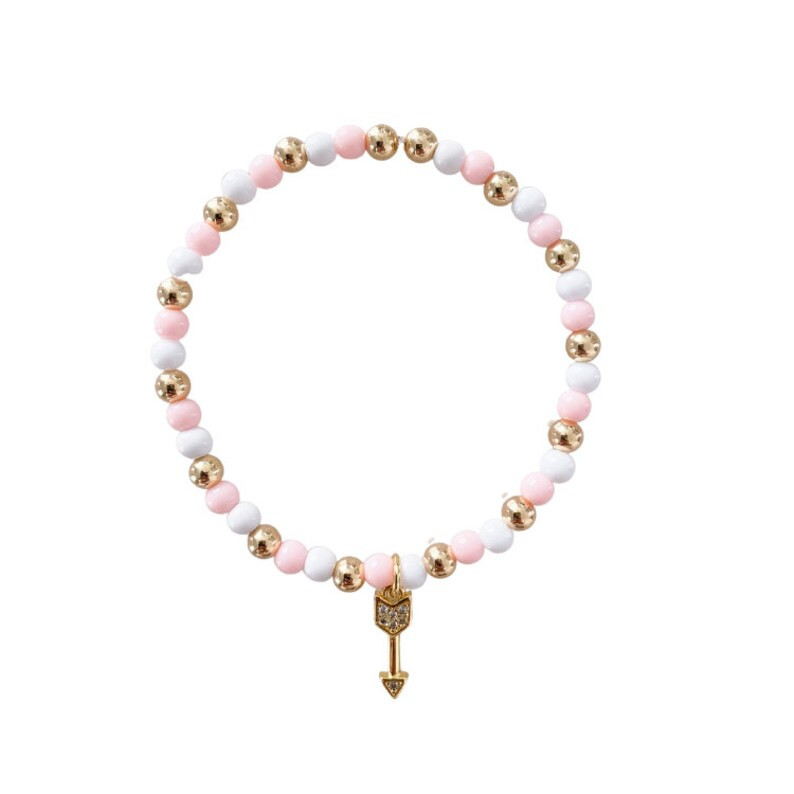 4mm 14k Gold Filled Round Beaded Bracelet with Pink and White Beads | Arrow Charm | Summer Jewelr... | Etsy (US)