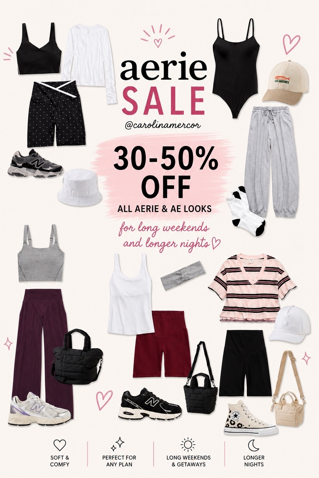 Aerie is having one of their best sales right now 30–50% off everything I’ve been loving lately 🤍✨

Comfy sets, everyday activewear, lounge pieces, weekend outfits, and the cutest accessories all linked on my LTK. Perfect for long weekends, coffee runs, travel days, and cozy nights at home ☁️

Which look is your favorite? 💕 #LTKSale #AeriePartner #AerieReal #AmericanEagle #LTKFinds #ComfyStyle #WeekendOutfits #AthleisureStyle

#LTKSaleAlert #LTKfitnessgoals #LTKActive