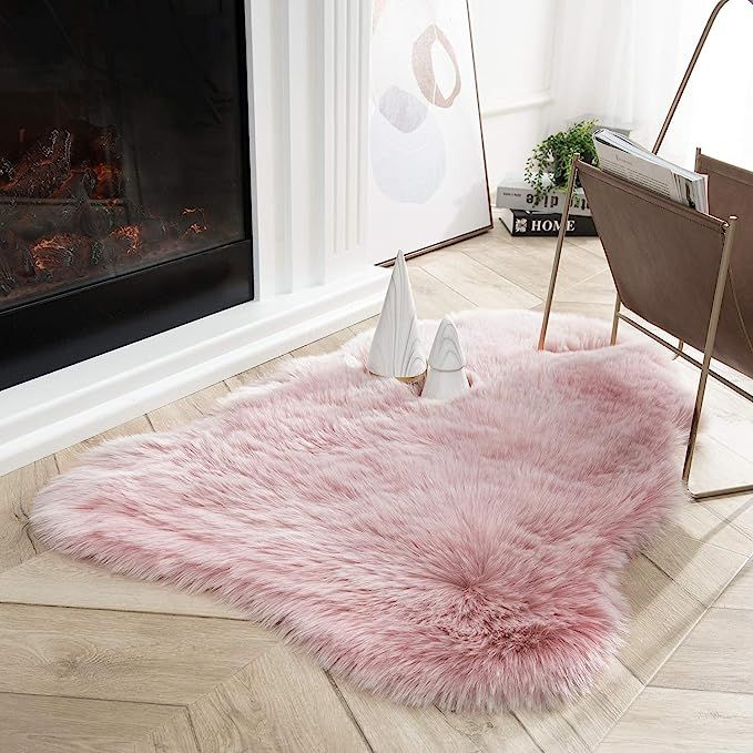 Ashler Soft Fox Faux Fur Chair Couch Cover Area Rug for Bedroom Floor Sofa Living Room Pink White... | Amazon (US)