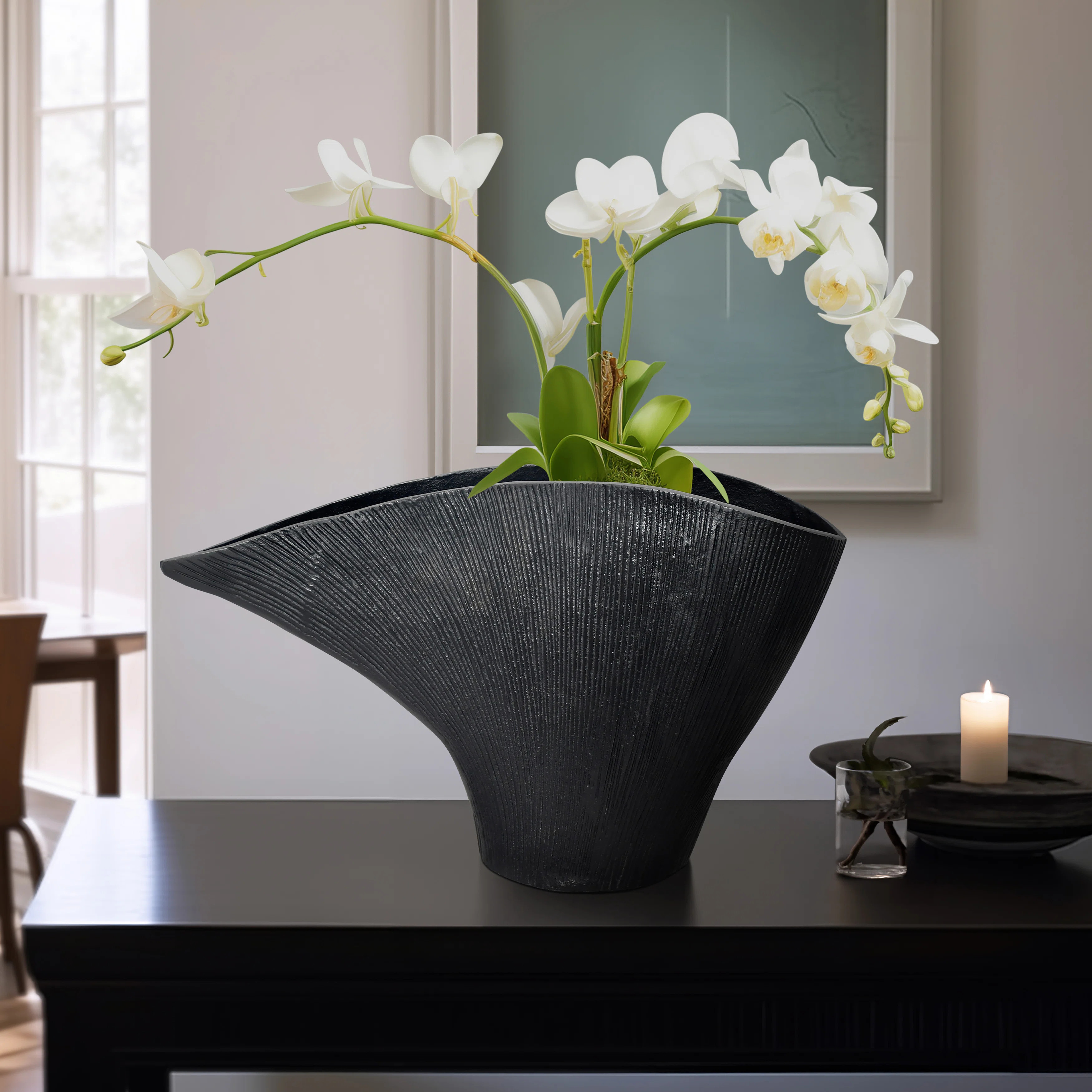 Wrought Studio™ Karly Modern Aluminum Metal Vase with Sculptural Design and Textured Finish for... | Wayfair North America