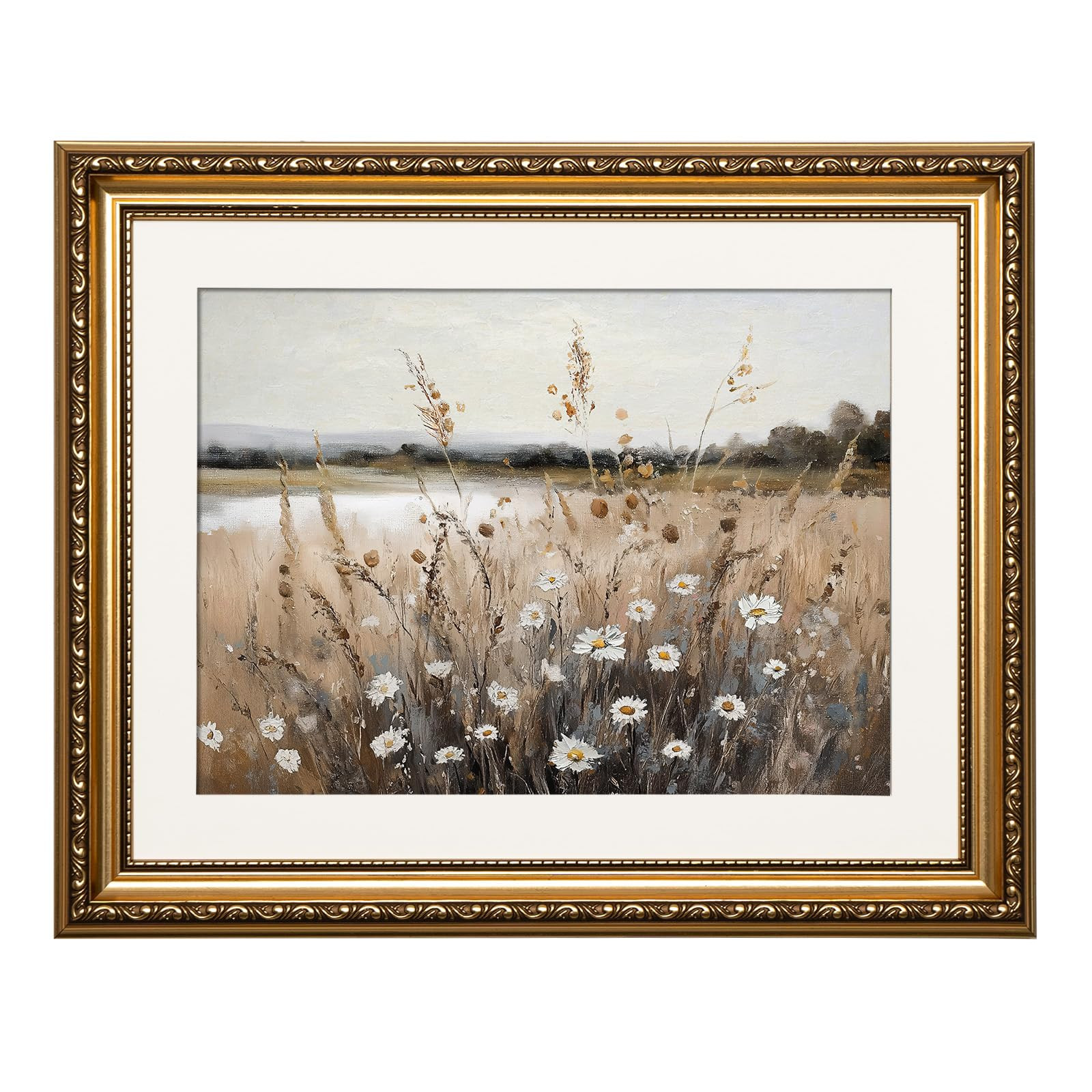 ARPEOTCY Gold Framed Canvas Wall Art, Wildflower Autumn Field Art Prints, Rustic Fall Landscape D... | Amazon (US)