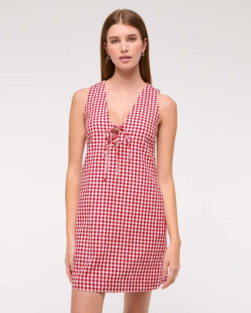 Linen-Blend Tie-Front Mini Dress | Abercrombie & Fitch (US)