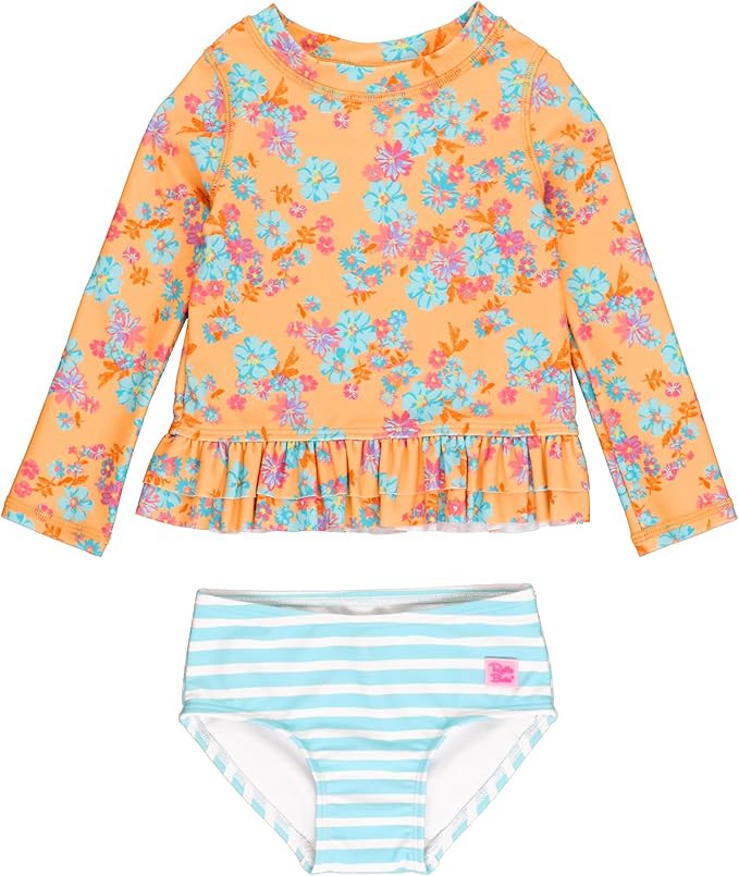 RuffleButts Baby/Toddler Girls Ruffle Hem Rash Guard 2-Piece UPF50+ Sun Protected Swimsuit | Amazon (US)