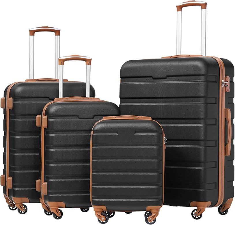 Coolife Luggage 3 Piece Set Suitcase Spinner Hardshell Lightweight TSA Lock 4 Piece Set | Amazon (US)