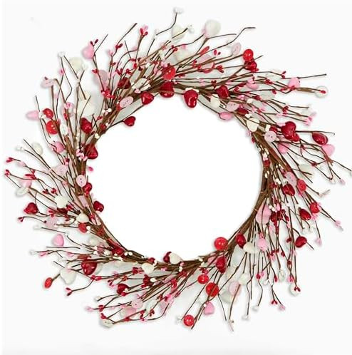 Valentine's Day Wreath Pink Heart Shaped Berry Wreath with Heart Berry,Wooden Button for Indoor O... | Amazon (US)