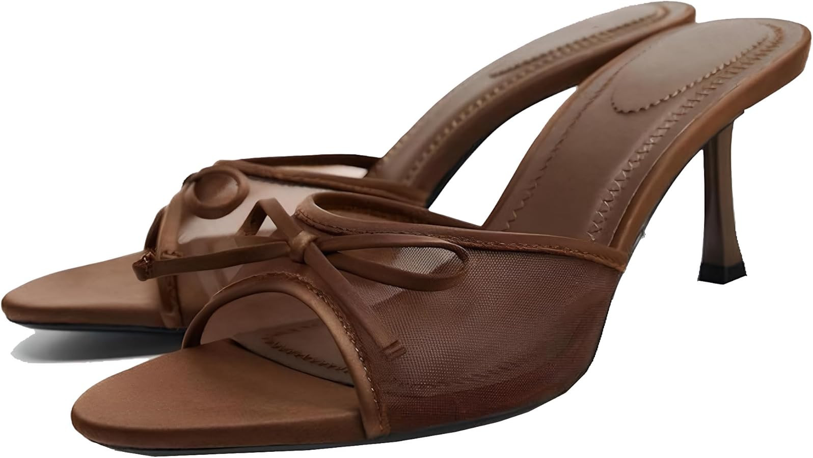 YIYA Women's Leopard Print Mules Heels with Bow Open Round Toe Stiletto High Heels Party Dress Sl... | Amazon (US)